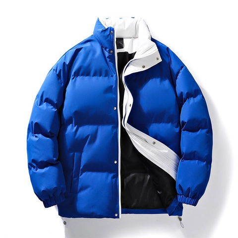 Chaqueta Acolchada de Invierno para Hombre Resistente al Viento Cuello Alto Forro de Contraste Ajuste Holgado Abrigo Cálido Moda