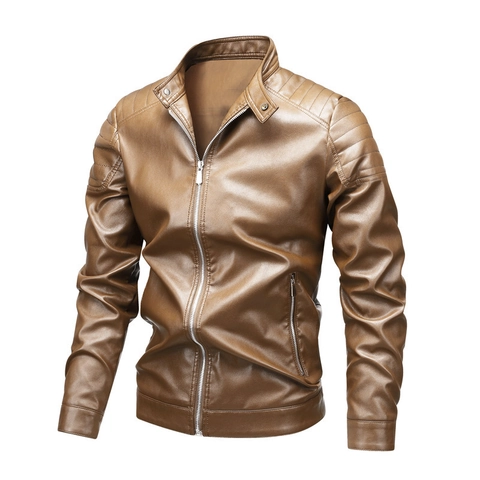 Men PU Leather Motorcycle Jacket Slim Fit Stand Collar Zip Biker Coat Faux Leather Casual Outerwear Autumn Spring For Men
