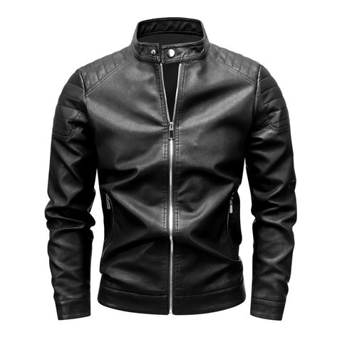 Men PU Leather Motorcycle Jacket Slim Fit Stand Collar Zip Biker Coat Faux Leather Casual Outerwear Autumn Spring For Men