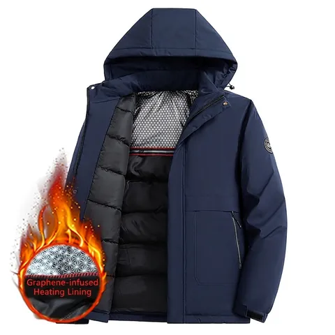 Herren Graphen Beheizte Wattierte Jacke Winter Dick Warm Kapuzenmantel Winddicht Business Casual Oberbekleidung Für Vater
