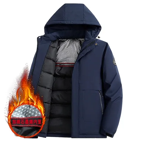Herren Graphen Beheizte Wattierte Jacke Winter Dick Warm Kapuzenmantel Winddicht Business Casual Oberbekleidung Für Vater