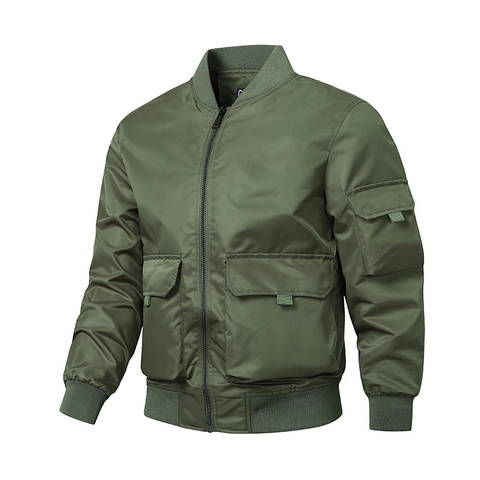 Chaqueta Bomber Casual para Hombre Cortavientos Ligero Flight Coat Con Múltiples Bolsillos Ribete Acanalado Chaqueta de Trabajo al Aire Libre