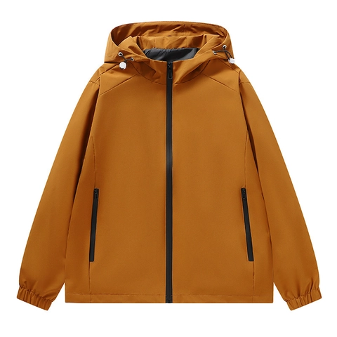 Men Casual Windproof Hooded Jacket 100% Polyester Solid Color Waterproof Windbreaker Outdoor Sport Fashion Zip Up Coat