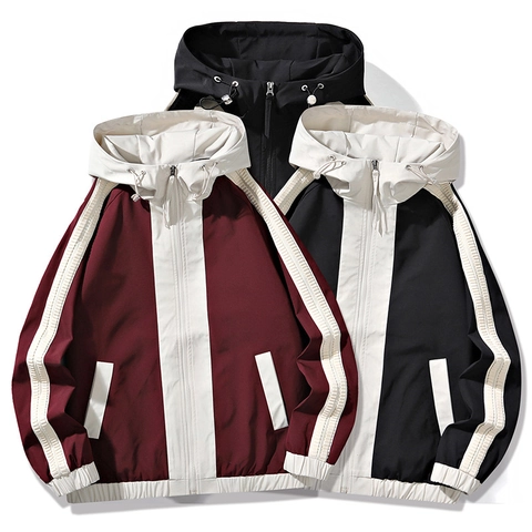 Ανδρικό Casual Color Block Μπουφάν Με Κουκούλα Αντιανεμικό Χαλαρό Αθλητικό Με Φερμουάρ και Τσέπες Άνοιξη Φθινόπωρο