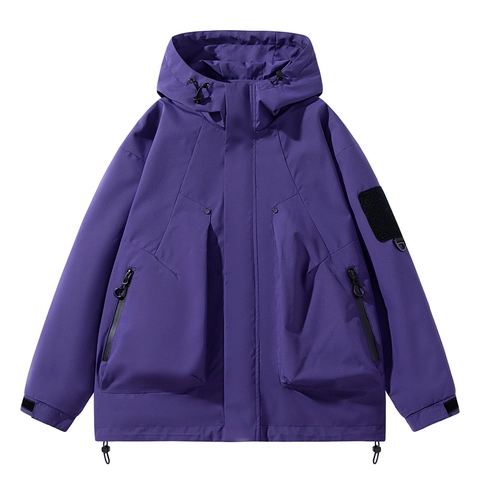 Giacca da Uomo con Cappuccio per Esterno Giacca a Vento in Stile Cargo Abbigliamento Esterno Antivento Resistente all Acqua