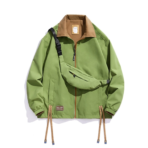 Chaqueta Reversible De Exterior Para Hombre Impermeable Cortavientos Transpirable Abrigo Casual Con Bolso De Pecho Cuello Contraste