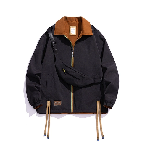 Chaqueta Reversible De Exterior Para Hombre Impermeable Cortavientos Transpirable Abrigo Casual Con Bolso De Pecho Cuello Contraste