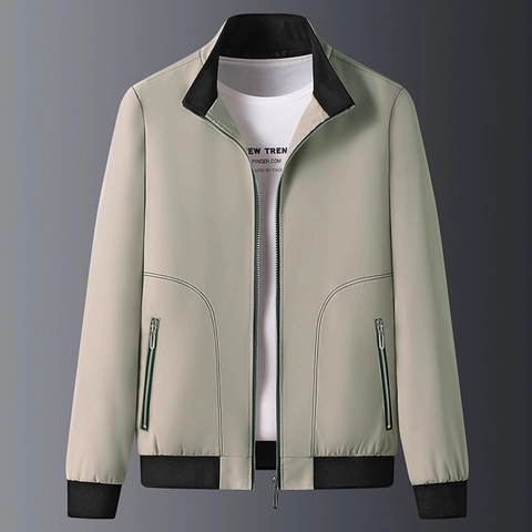 Men's Casual Jacket Stand Collar 100% Polyester Lightweight Windproof Business Casual Slim Fit Zipper Outerwear For Daily Work