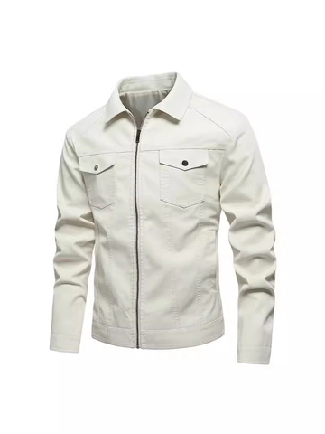 Men Fashion PU Leather Jacket Slim Fit Turn Down Collar Casual Motorcycle Biker Coat Zipper Solid Color Outerwear For Men
