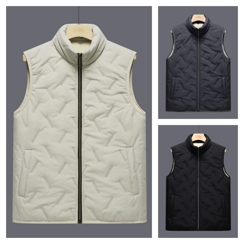 Herren Gesteppte Lammvlies Gefütterte Weste Winter Warm Stehkragen Reißverschluss Ärmellose Jacke Einfarbig Casual