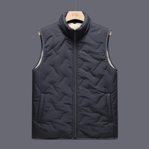 Herren Gesteppte Lammvlies Gefütterte Weste Winter Warm Stehkragen Reißverschluss Ärmellose Jacke Einfarbig Casual
