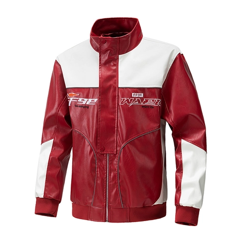 Giacca da Corsa in Pelle PU da Uomo Color Block Streetwear Collo in Piedi Moto Pelle Sintetica Antivento Capispalla Autunno