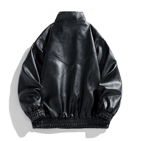 Herren Vintage PU Lederjacke Stehkragen Biker Bomberjacke Locker Lässig Streetwear Windbreaker Outwear Für Herbst Frühling