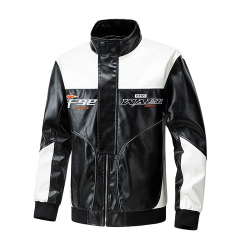 Giacca da Corsa in Pelle PU da Uomo Color Block Streetwear Collo in Piedi Moto Pelle Sintetica Antivento Capispalla Autunno