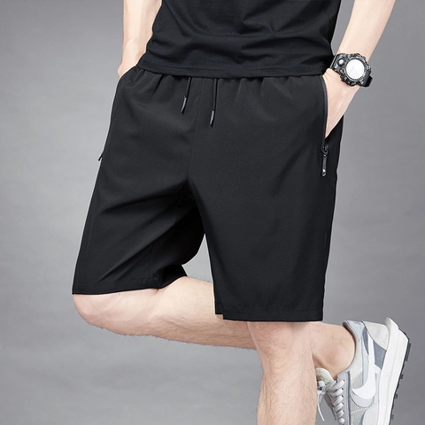 Men's Plus Size Quick Dry Sports Shorts Polyester And Spandex Elastic Waist Drawstring Zip Pocket Casual Summer Running Pants
