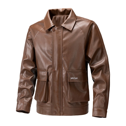 Herren Kunstlederjacke PU Motorrad Workwear Mantel Winddicht Stehkragen Casual Outerwear Einfarbig Langarm Jacke Für Herren