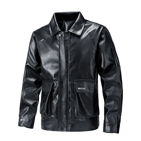 Herren Kunstlederjacke PU Motorrad Workwear Mantel Winddicht Stehkragen Casual Outerwear Einfarbig Langarm Jacke Für Herren