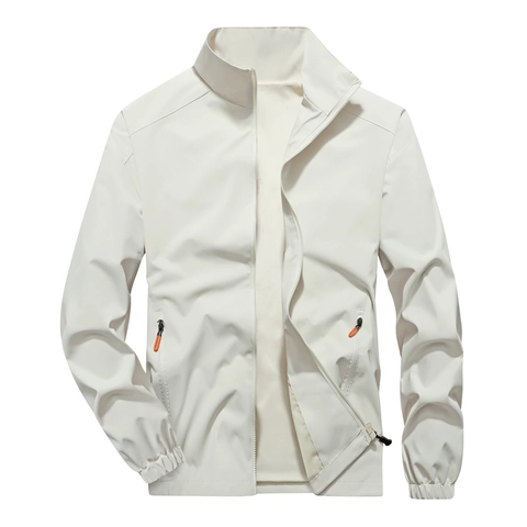 Men Stand Collar Windbreaker Jacket Lightweight Full Zip Polyester Coat For Outdoor Sports Casual Daily Wear Male Outwear