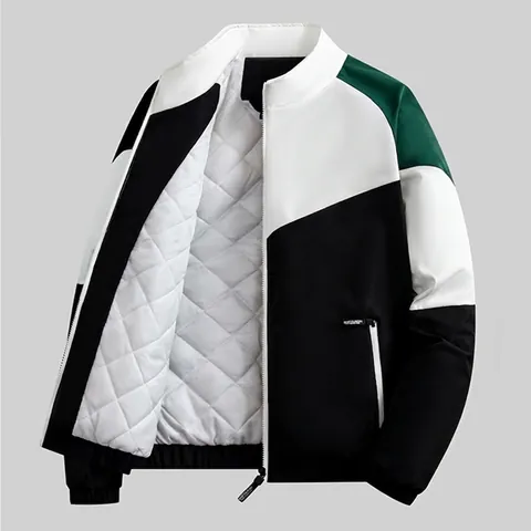 Men American Style Color Block Varsity Jacket Windproof Quilted Padded Baseball Jacket Casual Sports Outerwear Teenagers