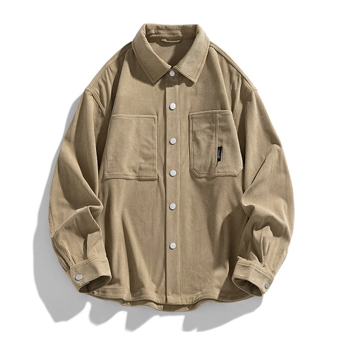 Herren Cord Langarmhemd Lässig Retro Lockere Passform Leinen Hemdjacke Mit Doppelten Taschen Warm Umlegekragen Tops
