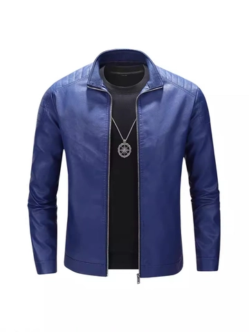 Men Stand Collar PU Leather Jacket Slim Fit Moto Bomber Coat Autumn Winter Solid Color Zipper Casual Fashion Outerwear