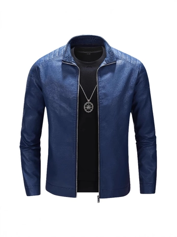 Veste en Cuir PU Rétro pour Hommes avec Col Montant Manteau de Motard Coupe Slim avec Décoration Zippée pour Automne Hiver