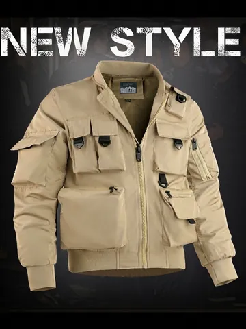 Tactische Bomberjack Voor Heren Multi-Pocket Functionele Windjack Effen Kleur Casual Outdoor Flight Outerwear Voor Heren