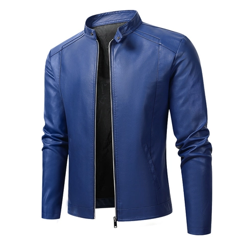 Chaqueta de Cuero de PU con Cuello Alto para Hombre Forro Polar Cortavientos Casual Motociclista Abrigo Otoño Invierno