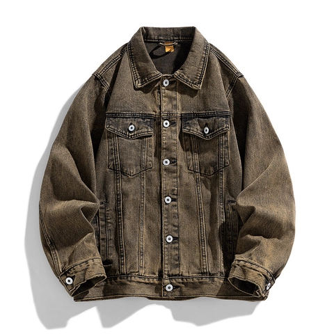 Men's Vintage Denim Jacket Cotton Blend Washed Distressed Loose Fit Workwear Coat For Casual Daily Streetwear Outerwear