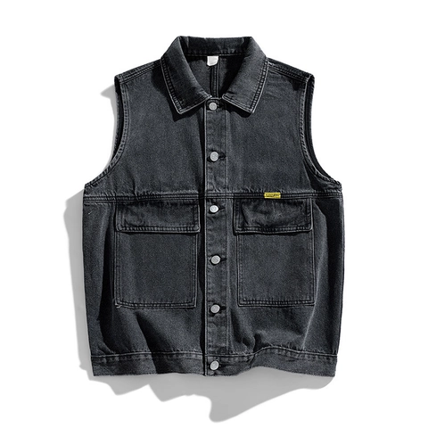 Men Denim Vest Washed Distressed Waistcoat Japanese Retro Streetwear Cotton Blend Sleeveless Jacket Utility Pockets Vintage Outerwear