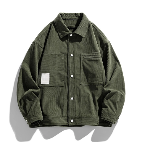 Vintage Men Corduroy Jacket Retro Workwear Utility Outerwear Lapel Collar Button Pockets Casual Spring Autumn Coat