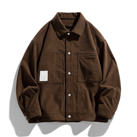 Vintage Men Corduroy Jacket Retro Workwear Utility Outerwear Lapel Collar Button Pockets Casual Spring Autumn Coat