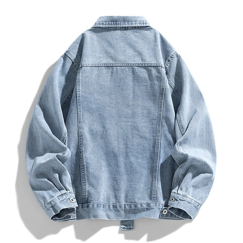 Chaqueta de Mezclilla Lavada Vintage para Hombre Ajuste Holgado Mezcla de Algodón Abrigo de Trabajo Envejecido Solapa Streetwear