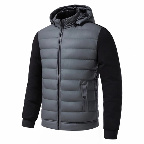 Veste Matelassée à Capuche pour Hommes Hiver Chaud Rembourrage en Coton Couture Contrastée Manteau Décontracté Matelassé