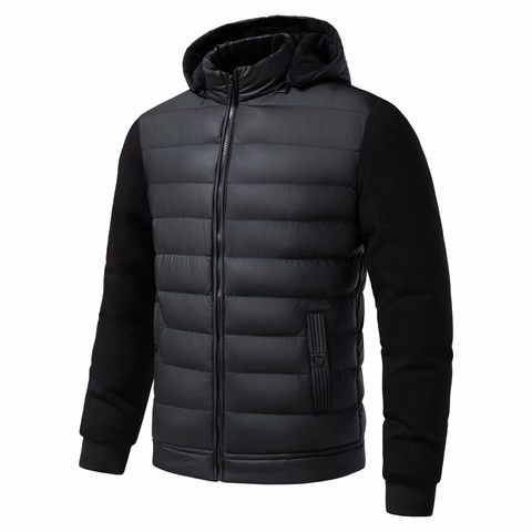 Veste Matelassée à Capuche pour Hommes Hiver Chaud Rembourrage en Coton Couture Contrastée Manteau Décontracté Matelassé