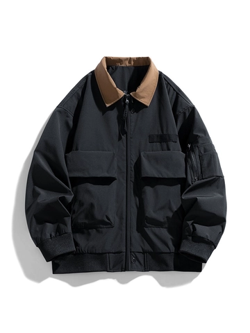 Men Retro Workwear Jacket Windproof Polyester Color Block Lapel Casual Outdoor Streetwear Harajuku Style Coat For Men