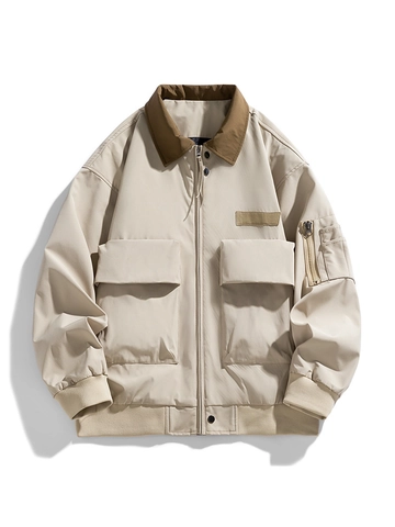 Men Retro Workwear Jacket Windproof Polyester Color Block Lapel Casual Outdoor Streetwear Harajuku Style Coat For Men