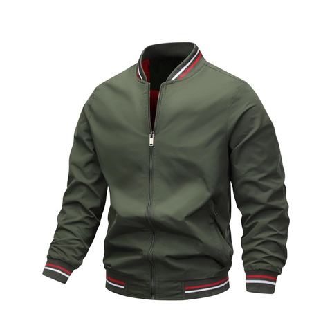 Giacca Bomber da Uomo Casual Antivento Collo Baseball Cerniera Polsini a Costine a Righe Giacca da Esterno Leggera Moda Maschile
