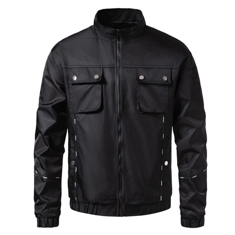 Heren Windjack Polyester Winddicht Opstaande Kraag Mode Letterlint Utility Cargo Stijl Casual Outdoor Lichtgewicht Bovenkleding