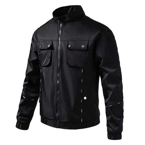 Heren Windjack Polyester Winddicht Opstaande Kraag Mode Letterlint Utility Cargo Stijl Casual Outdoor Lichtgewicht Bovenkleding
