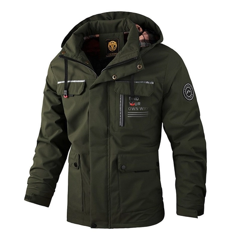 Chaqueta de Hombre con Capucha al Aire Libre a Prueba de Viento Parka de Poliéster Forro de Cuadros Casual Media Manga Invierno
