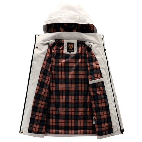Chaqueta de Hombre con Capucha al Aire Libre a Prueba de Viento Parka de Poliéster Forro de Cuadros Casual Media Manga Invierno