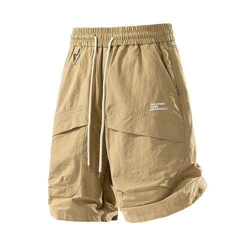 Pantalones Cortos Cargo Nailon Hombre Repelentes Agua Secado Rápido Exterior Utilidad Bolsillos Cintura Elástica Cordón