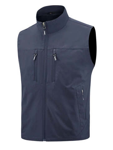 Men's Outdoor Functional Vest Multi-Pocket Windproof Breathable Fishing Waistcoat Utility Sleeveless Jacket Reflective Strip