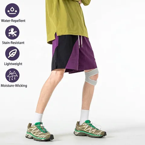 Men Color Block Sport Shorts Quick Dry Nylon Cargo Shorts Summer Outdoor Casual Drawstring Contrast Splicing Shorts For Men