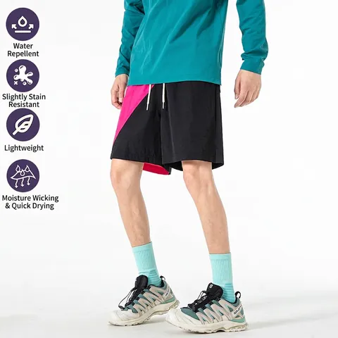 Men Color Block Sport Shorts Quick Dry Nylon Cargo Shorts Summer Outdoor Casual Drawstring Contrast Splicing Shorts For Men