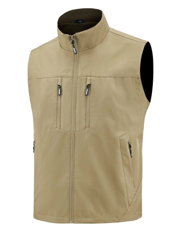 Men's Outdoor Functional Vest Multi-Pocket Windproof Breathable Fishing Waistcoat Utility Sleeveless Jacket Reflective Strip