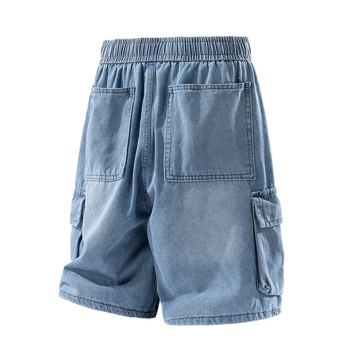 Ανδρικά Casual Σορτς Cargo Denim Από Βαμβάκι Με Ελαστική Μέση Με Κορδόνι Σορτς Εργασίας Με Μεγάλες Τσέπες Utility