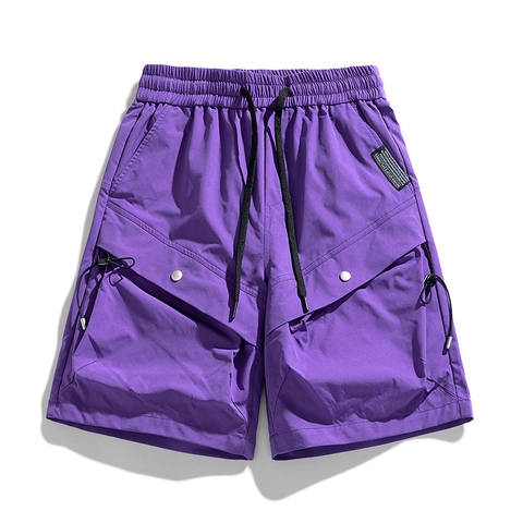 Men Urban Cargo Shorts Multi Pocket Water Repellent Functional Outdoor Techwear Shorts Elastic Drawstring Waist Summer Bottoms