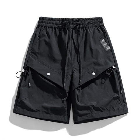 Men Urban Cargo Shorts Multi Pocket Water Repellent Functional Outdoor Techwear Shorts Elastic Drawstring Waist Summer Bottoms